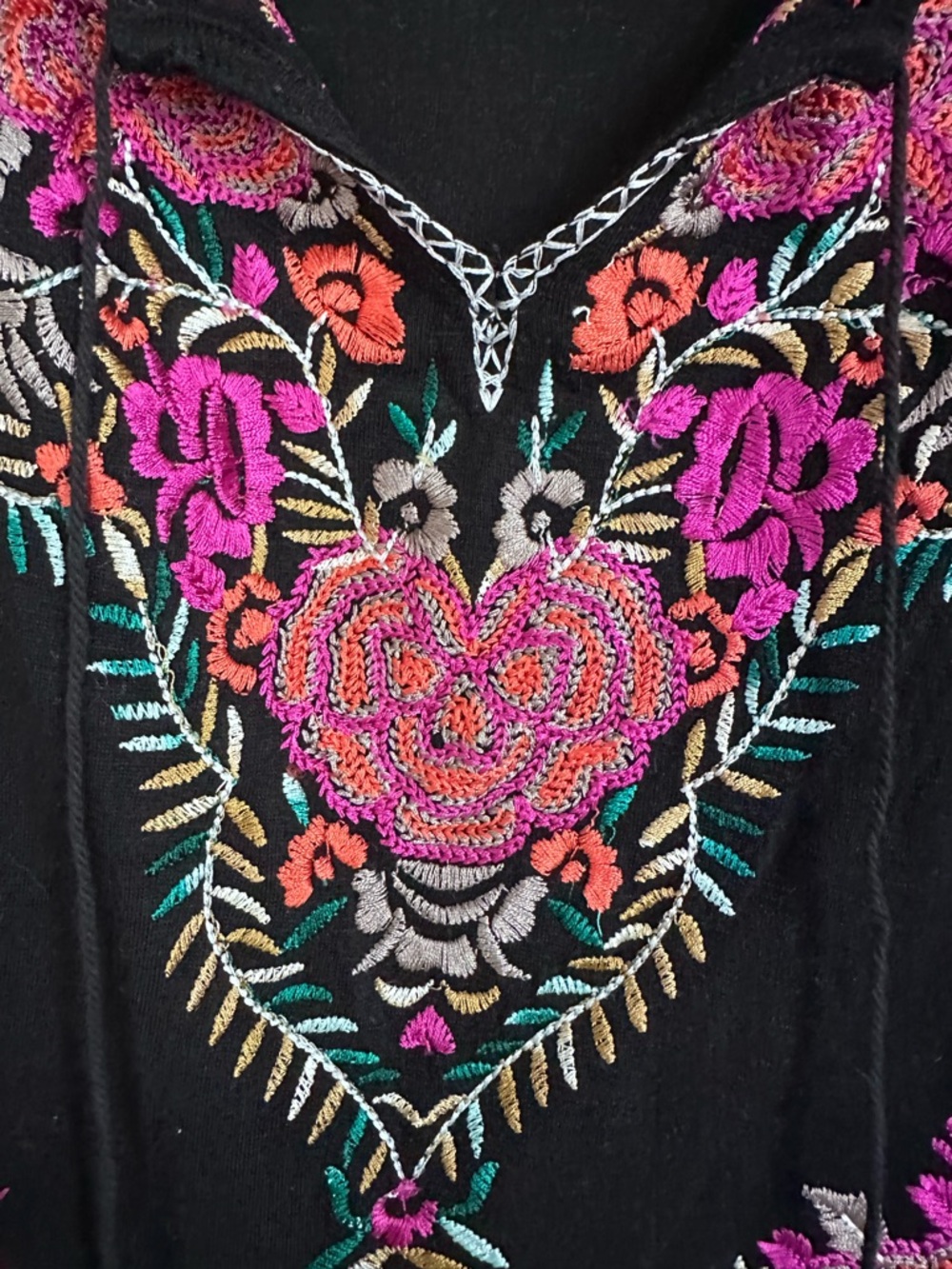 Free People Black Tunic with Pink Floral Embroidery - Picture 3 of 4